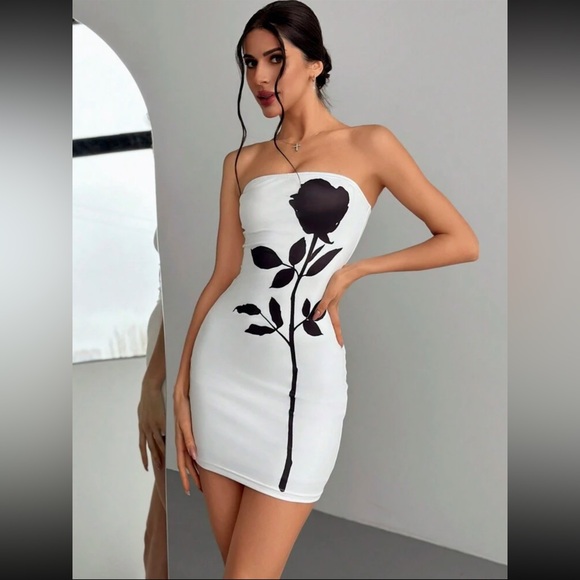 Dresses & Skirts - NEW Women's 2025 Floral Mini White Bodycon Dress Sexy Strapless Tube Size XS